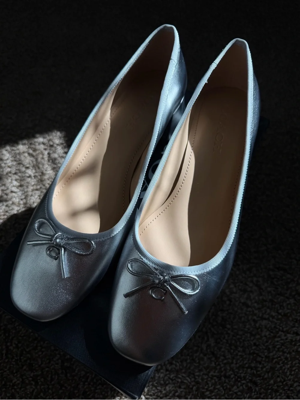 NWT COACH Ava Ballet Pumps Silver Leather Ballet Flats with Bowy
